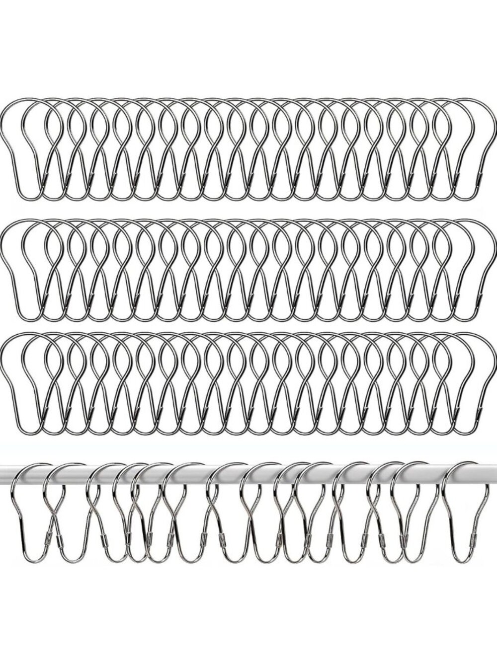 200pcs Rustproof Silver Shower Curtain Hooks – Durable Metal Rings for Home